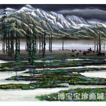 《天山放牧》 山水画 刘国作品 类别: 国画山水作品